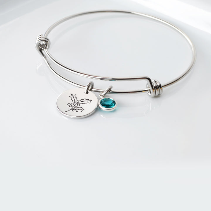 Birth Flower Bangle - SILVER