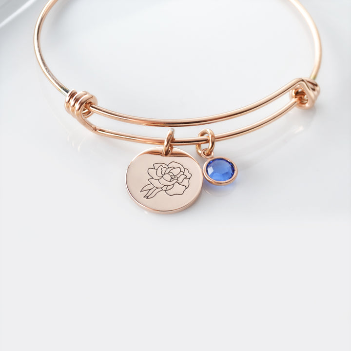 Birth Flower Bangle - ROSE GOLD